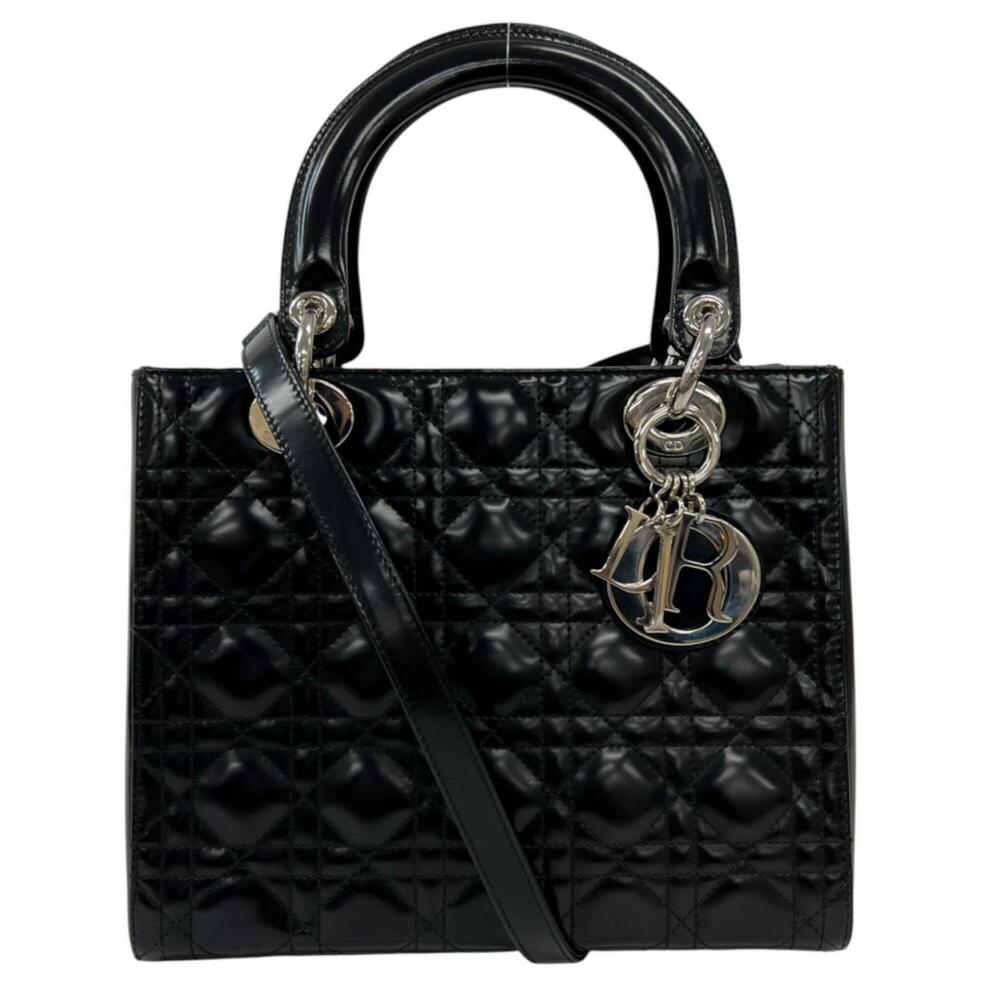 Christian Dior Lady Cannage M0565ONGE_M900 Handbag Leather Black Women's